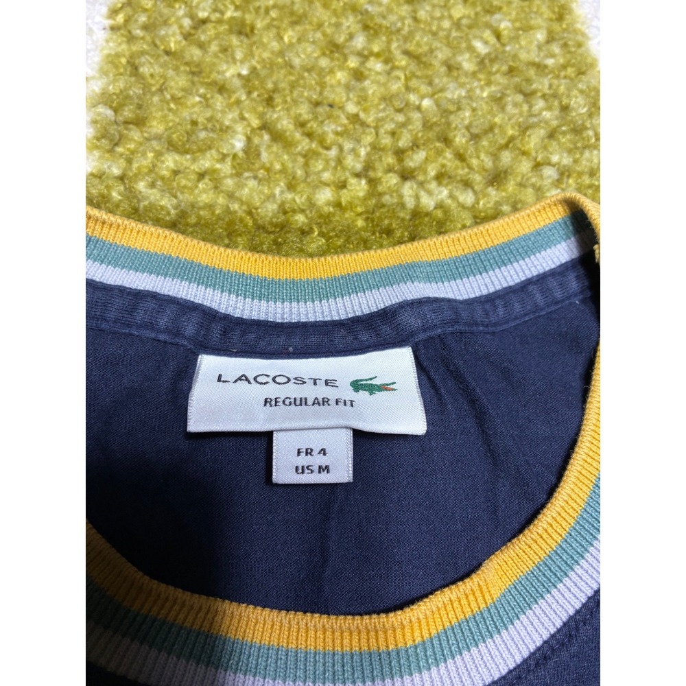 Lacoste Mens Navy Blue Striped Ribbed Collar T-Shirt Regular‎ Fit Size M FR 4 - Picture 3 of 6